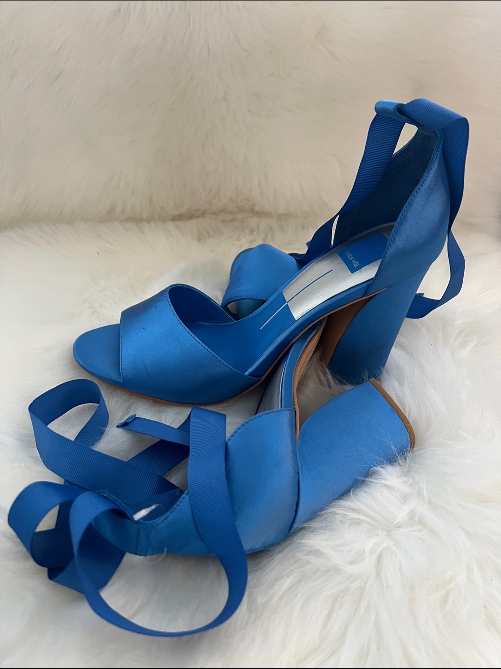 Dolce Vita Royal Blue Satin Ankle-Tie Heels - Picture 2 of 3